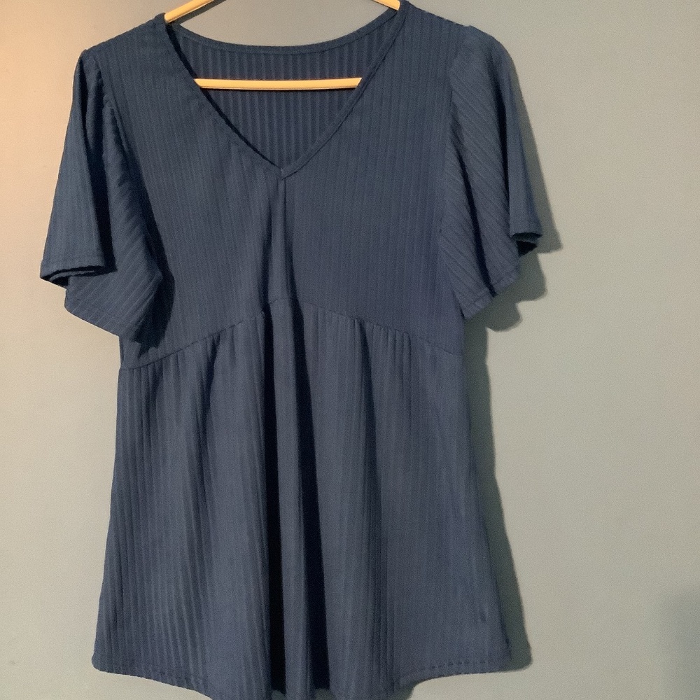 Women’s Solid Blue Bohemian Pleated  Tunic Top Size M
